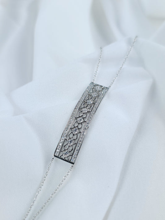 Bracelet rectangle ajouré, 3 rangs sertis d'oxydes en argent 925/1000 rhodié